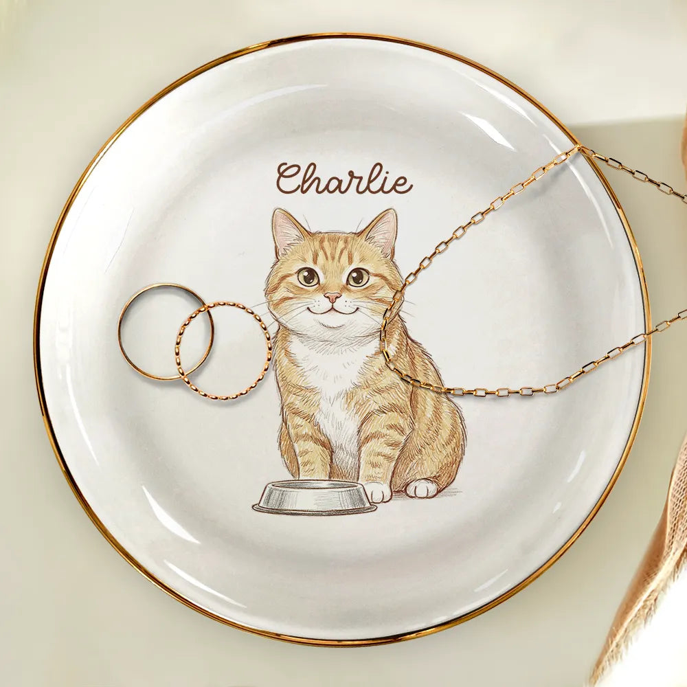 Custom Photo Colored Pencil Sketch Funny Dog Cat - Personalized Ring Dish