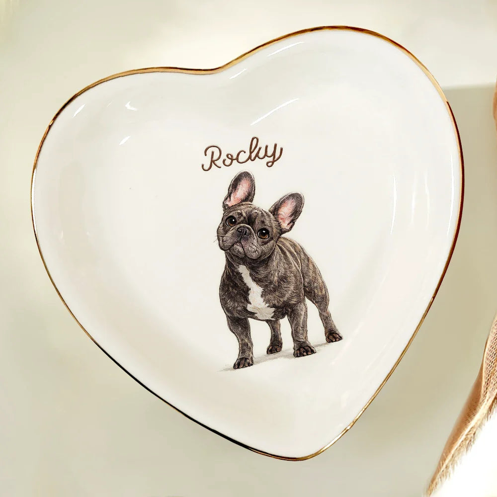 Custom Photo Colored Pencil Sketch Funny Dog Cat - Personalized Ring Dish
