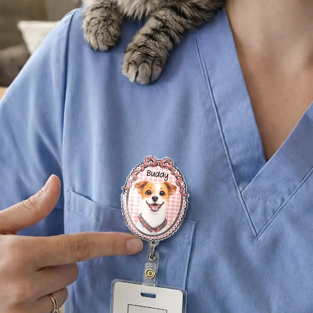 Custom Photo Colored Pencil Sketch Vintage Dog Cat Pet - Personalized Badge Reel