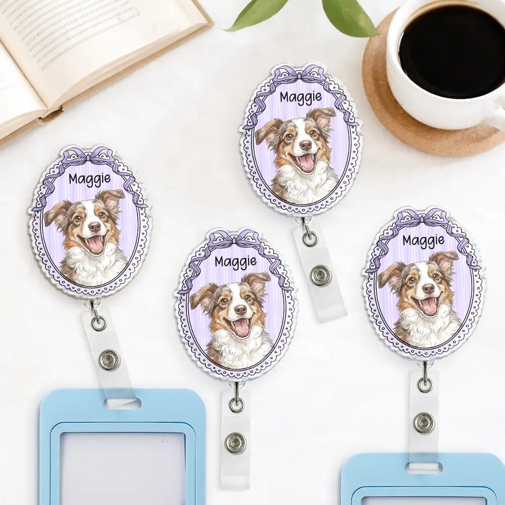 Custom Photo Colored Pencil Sketch Vintage Dog Cat Pet - Personalized Badge Reel