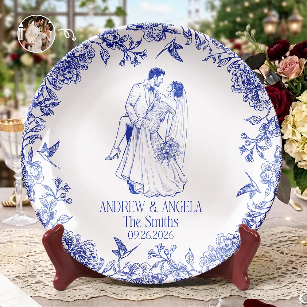 Custom Photo Couples Wedding Engaged Bachelor Party - Personalized Ceramic Plate