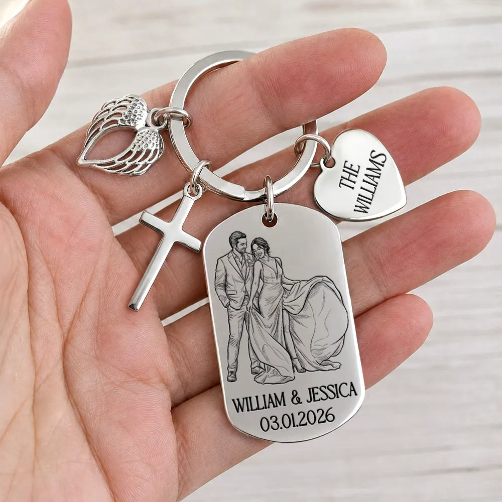 Custom Photo Couples Wedding Engaged Bachelor Party - Personalized Stainless Steel Keychain