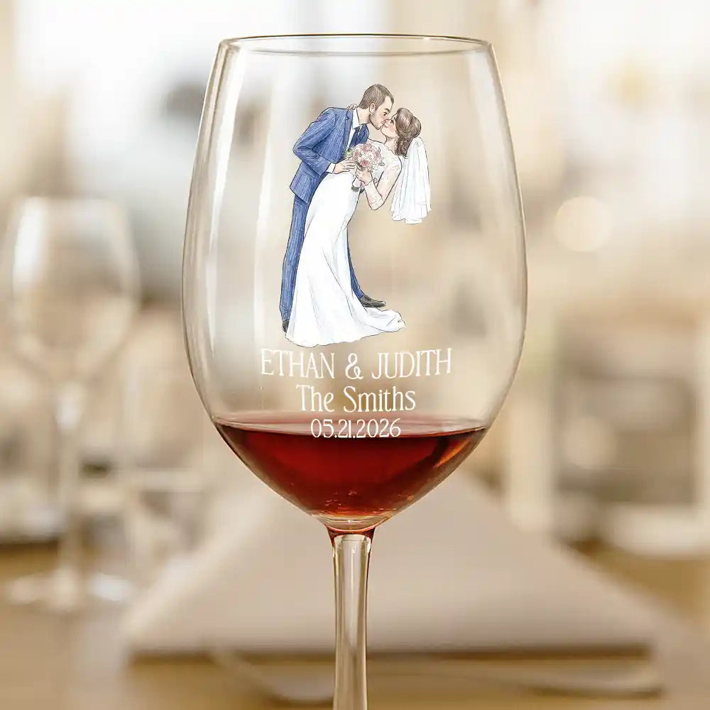 Custom Photo Couples Wedding Engaged Bachelor Party - Personalized Wine Glass