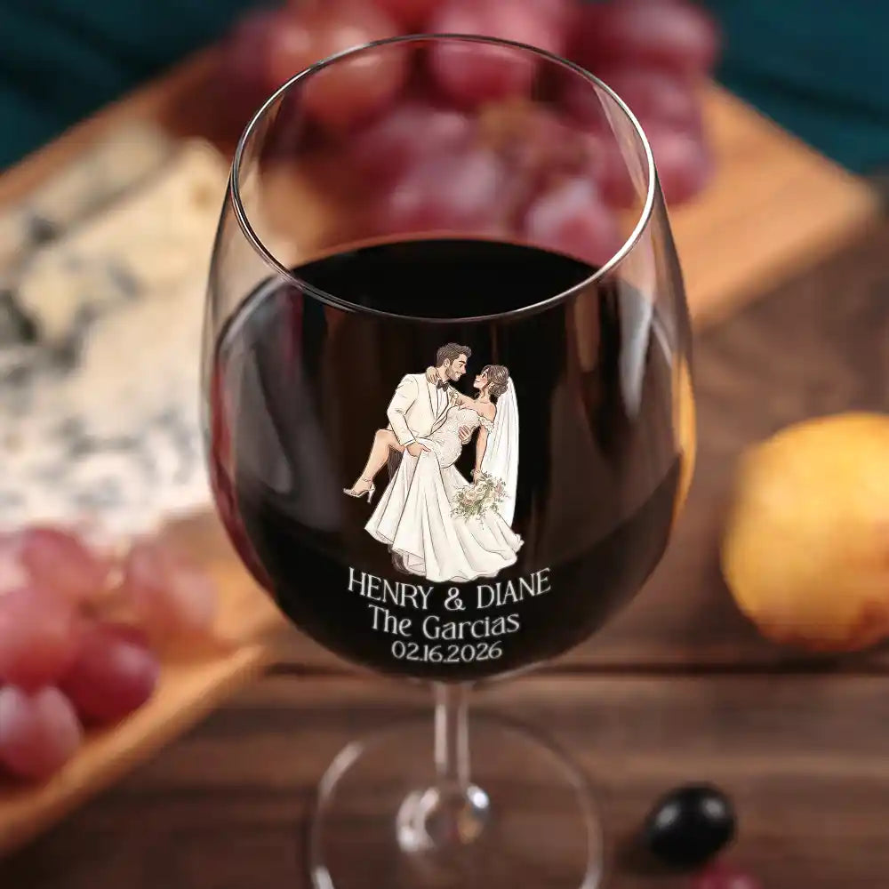 Custom Photo Couples Wedding Engaged Bachelor Party - Personalized Wine Glass