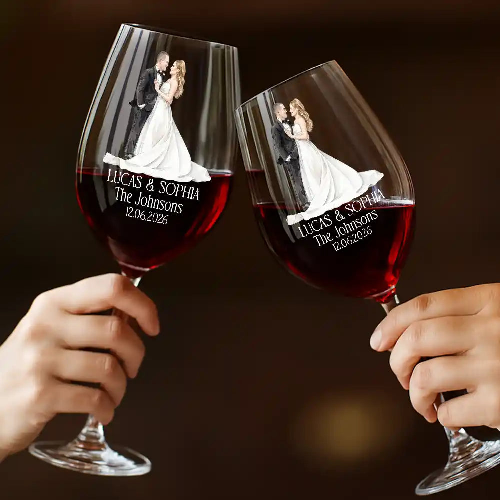 Custom Photo Couples Wedding Engaged Bachelor Party - Personalized Wine Glass