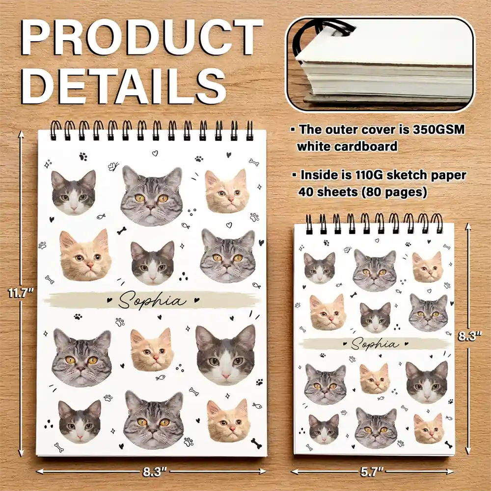 Custom Photo Dog Cat Family Portrait - Personalized Sketchbook