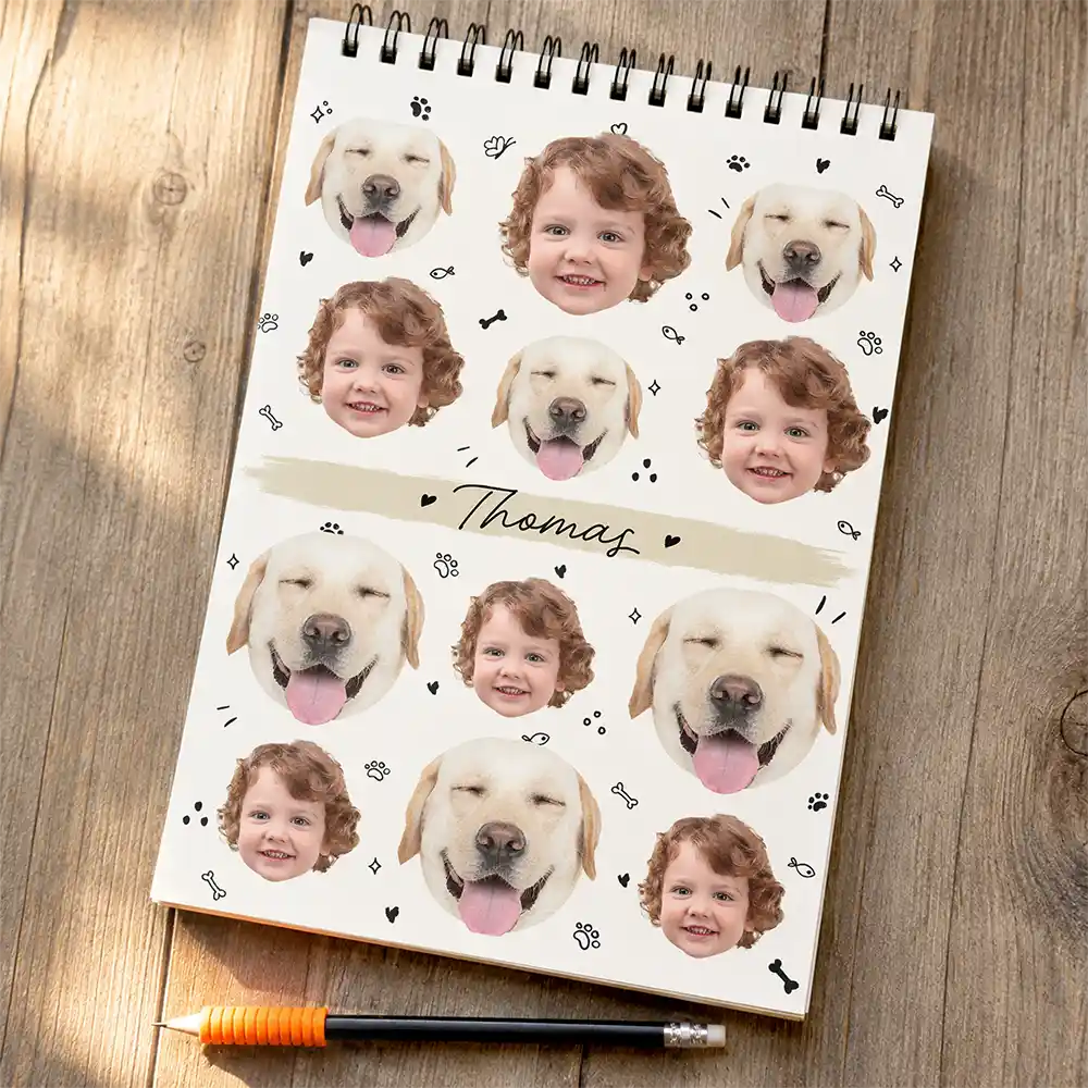 Custom Photo Dog Cat Family Portrait - Personalized Sketchbook