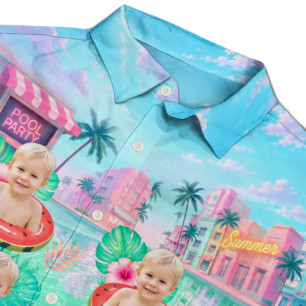 Custom Photo Dog Cat Kid Summer Poolside - Personalized Hawaiian Shirt