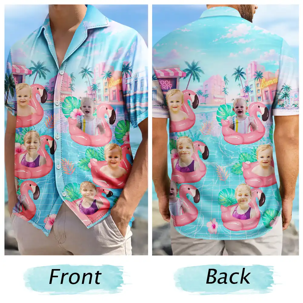 Custom Photo Dog Cat Kid Summer Poolside - Personalized Hawaiian Shirt
