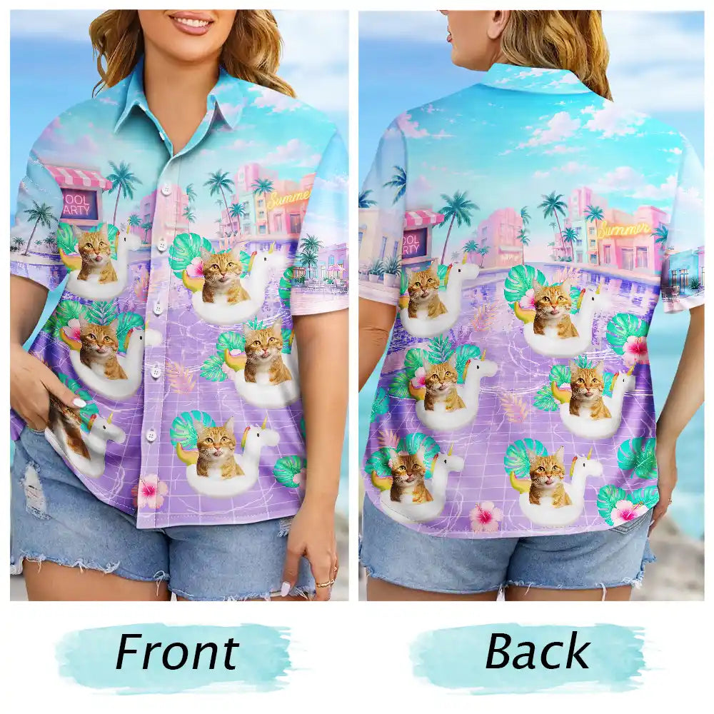 Custom Photo Dog Cat Kid Summer Poolside - Personalized Hawaiian Shirt