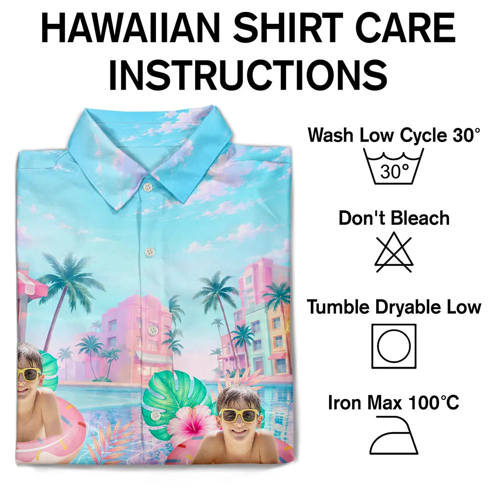Custom Photo Dog Cat Kid Summer Poolside - Personalized Hawaiian Shirt