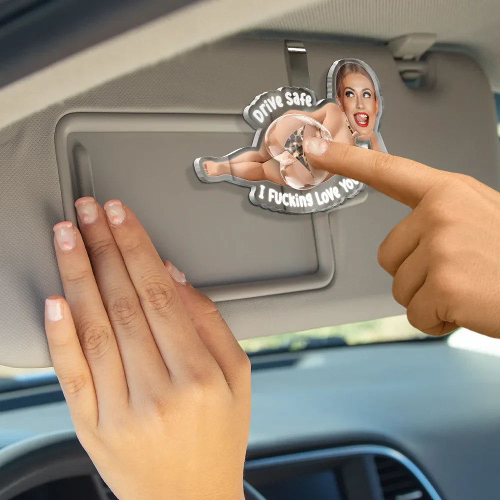 Custom Photo Drive Safe I Love You - Personalized Squishy Acrylic Car Visor Clip