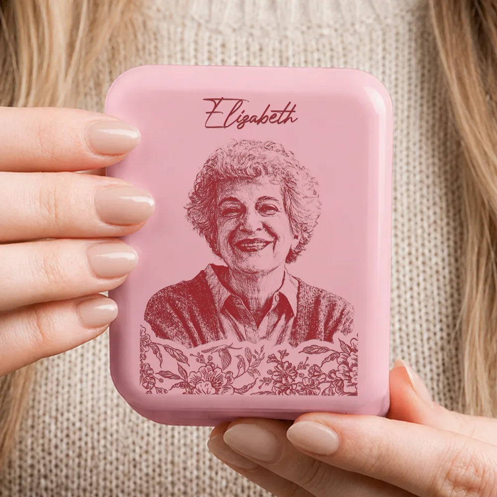 Custom Photo Family Couple Pet Pencil Sketch Toile De Jouy - Personalized LED Compact Mirror