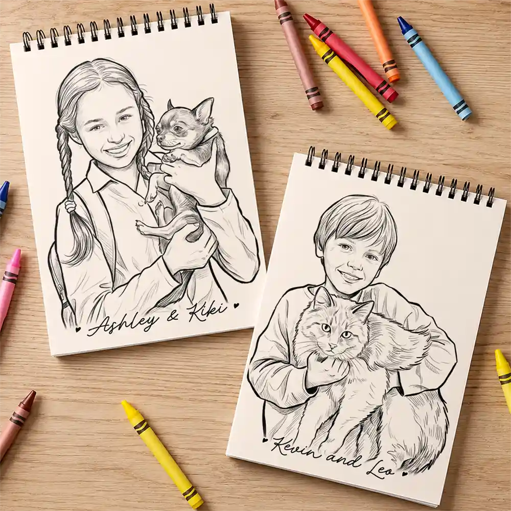 Custom Photo Family Kids Pets Pencil Sketch - Personalized Sketchbook