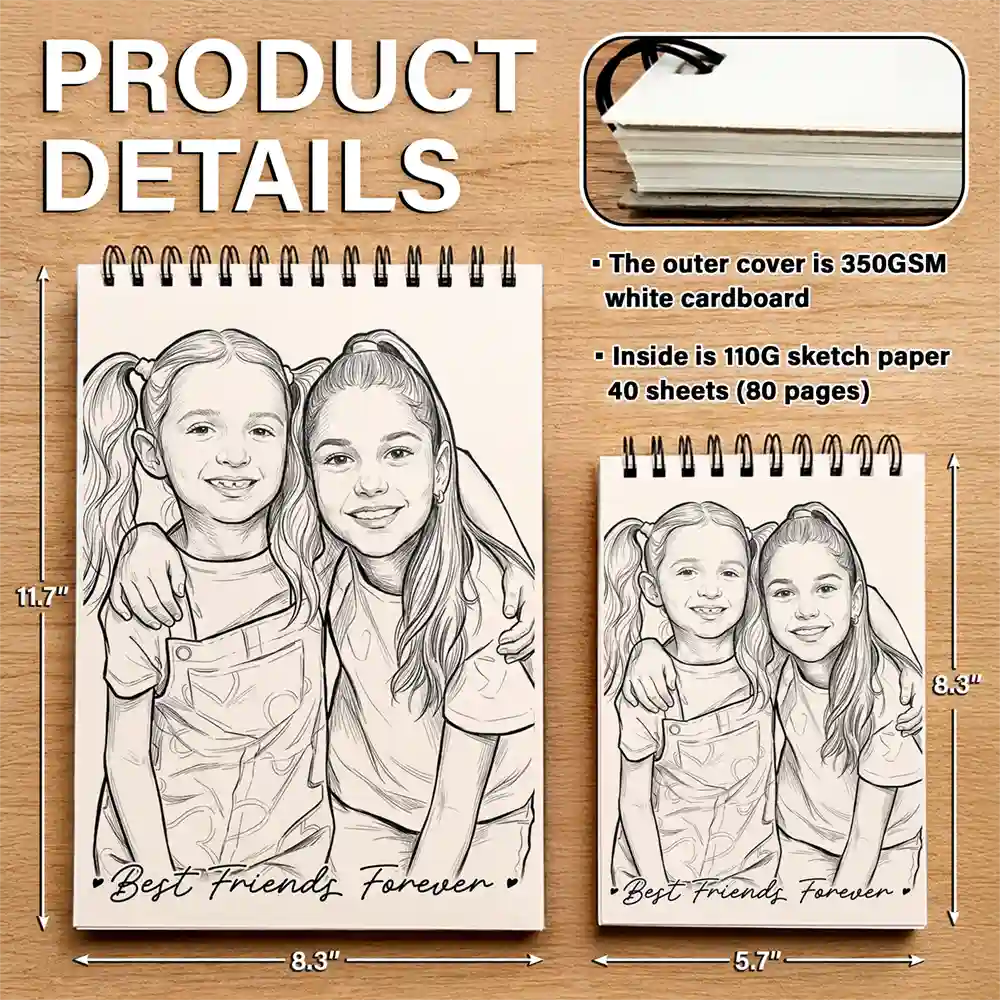 Custom Photo Family Kids Pets Pencil Sketch - Personalized Sketchbook