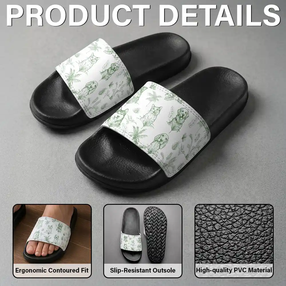 Custom Photo Family Pet Pencil Sketch Toile De Jouy - Personalized Unisex Slides