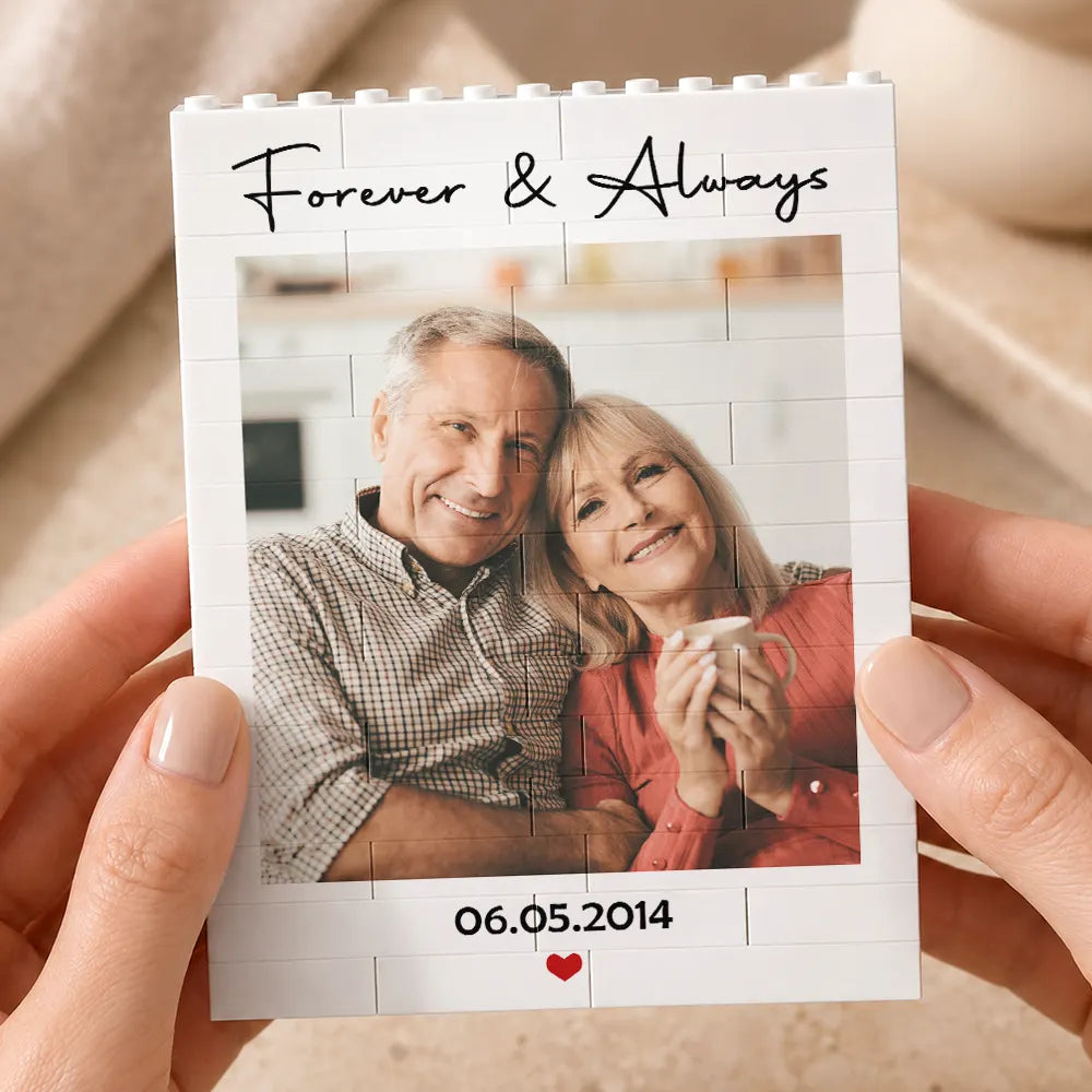 Custom Photo Forever & Always Couple Anniversary - Personalized Building Brick Blocks