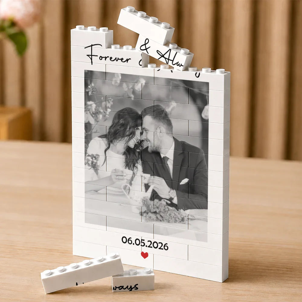 Custom Photo Forever & Always Couple Anniversary - Personalized Building Brick Blocks