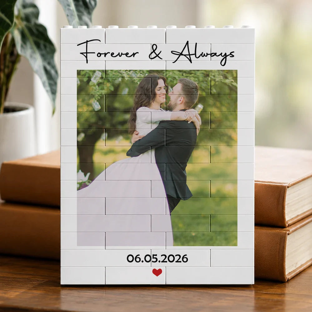Custom Photo Forever & Always Couple Anniversary - Personalized Building Brick Blocks