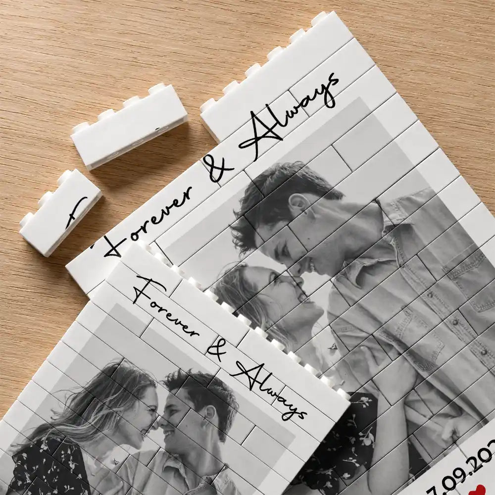 Custom Photo Forever & Always Couple Anniversary - Personalized Building Brick Blocks