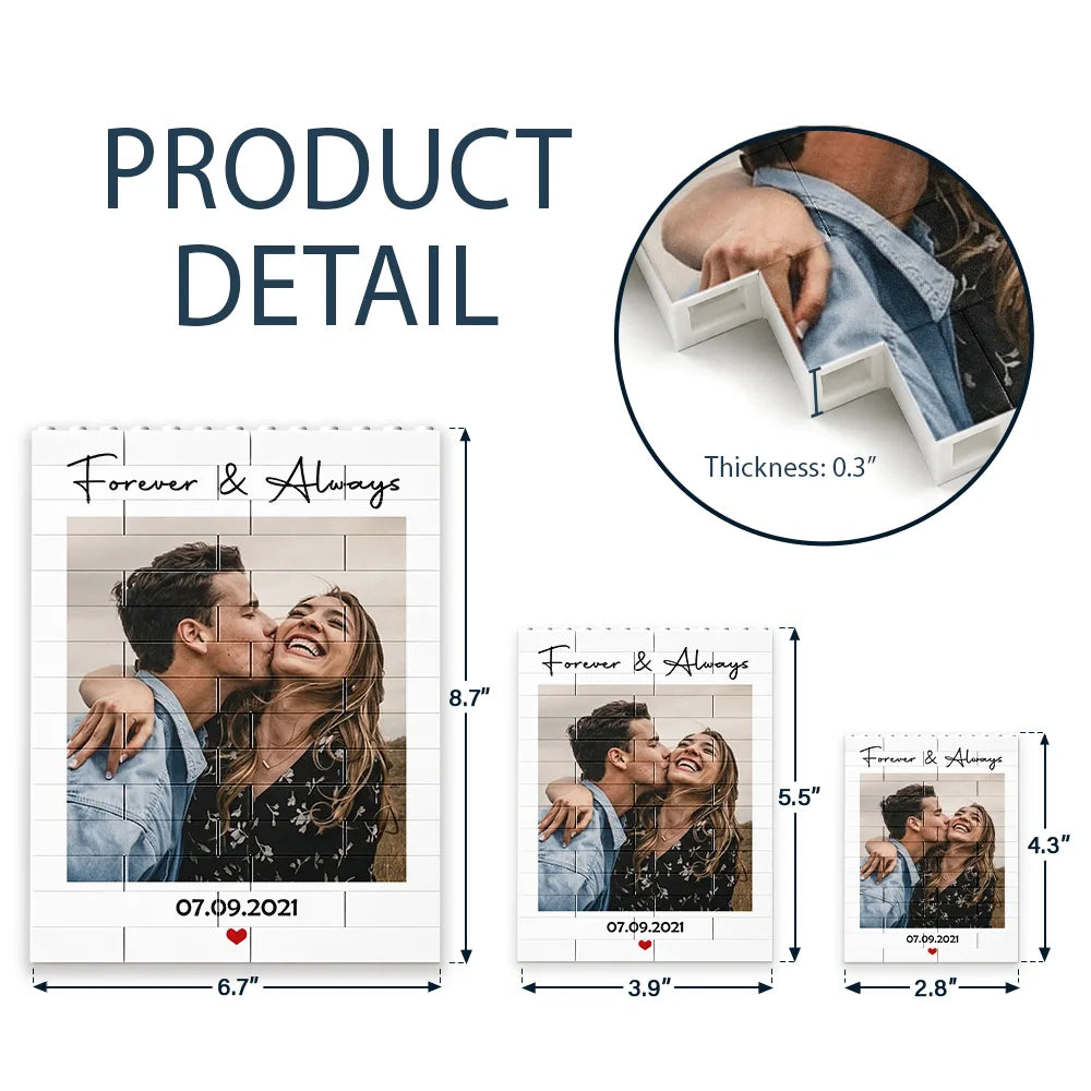 Custom Photo Forever & Always Couple Anniversary - Personalized Building Brick Blocks