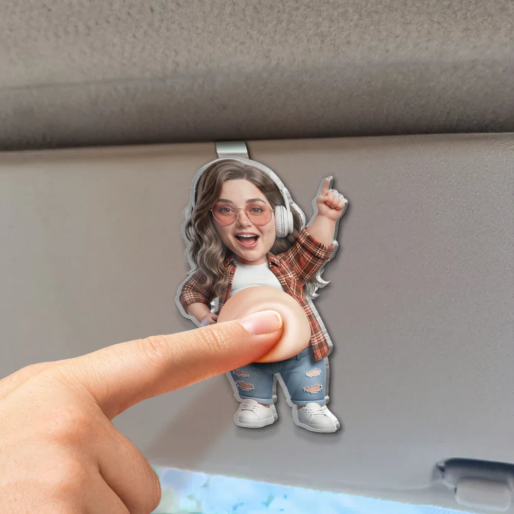 Custom Photo Funny Belly Character Family Member - Personalized Squishy Acrylic Car Visor Clip