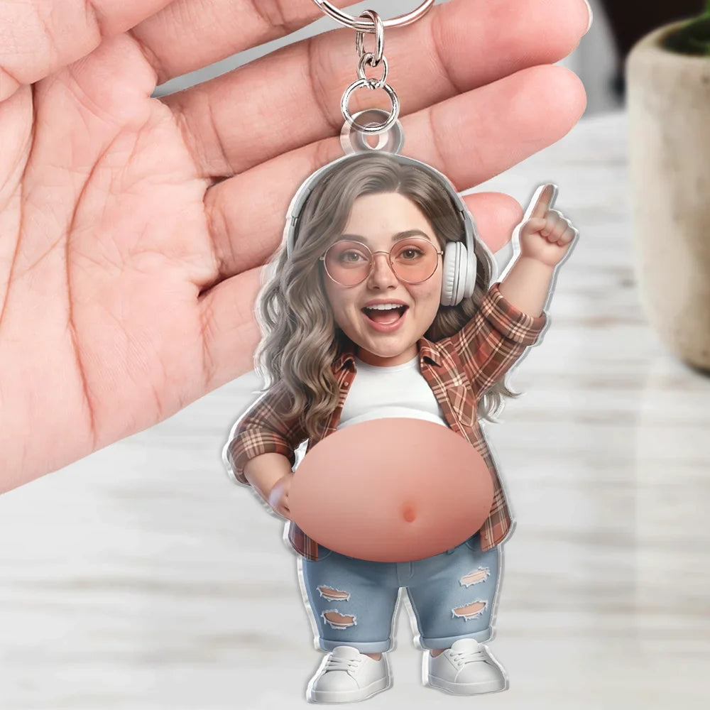 Custom Photo Funny Belly Character Family Member - Personalized Squishy Acrylic Keychain