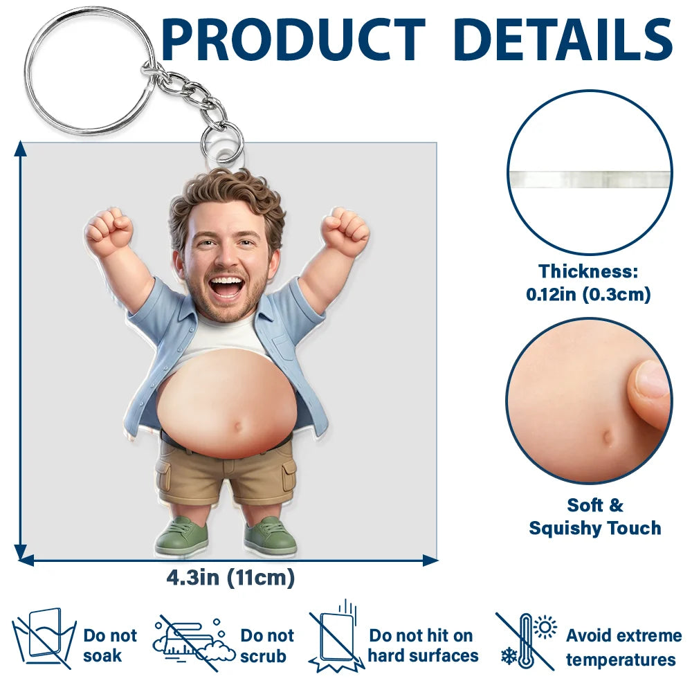 Custom Photo Funny Belly Character Family Member - Personalized Squishy Acrylic Keychain