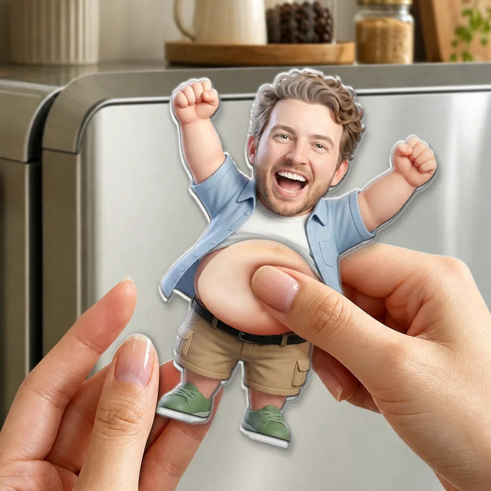 Custom Photo Funny Belly Character Family Members - Personalized Squishy Acrylic Fridge Magnet