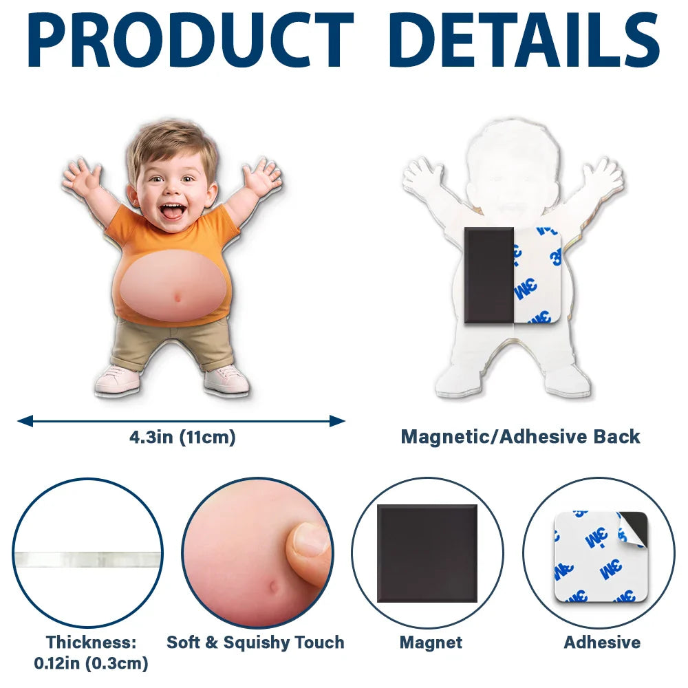 Custom Photo Funny Belly Character Family Members - Personalized Squishy Acrylic Fridge Magnet