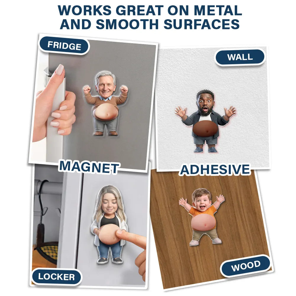 Custom Photo Funny Belly Character Family Members - Personalized Squishy Acrylic Fridge Magnet