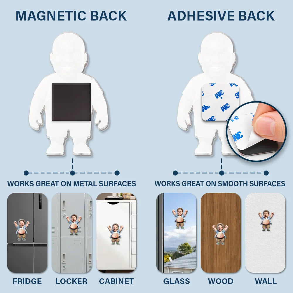 Custom Photo Funny Belly Character Family Members - Personalized Squishy Acrylic Fridge Magnet