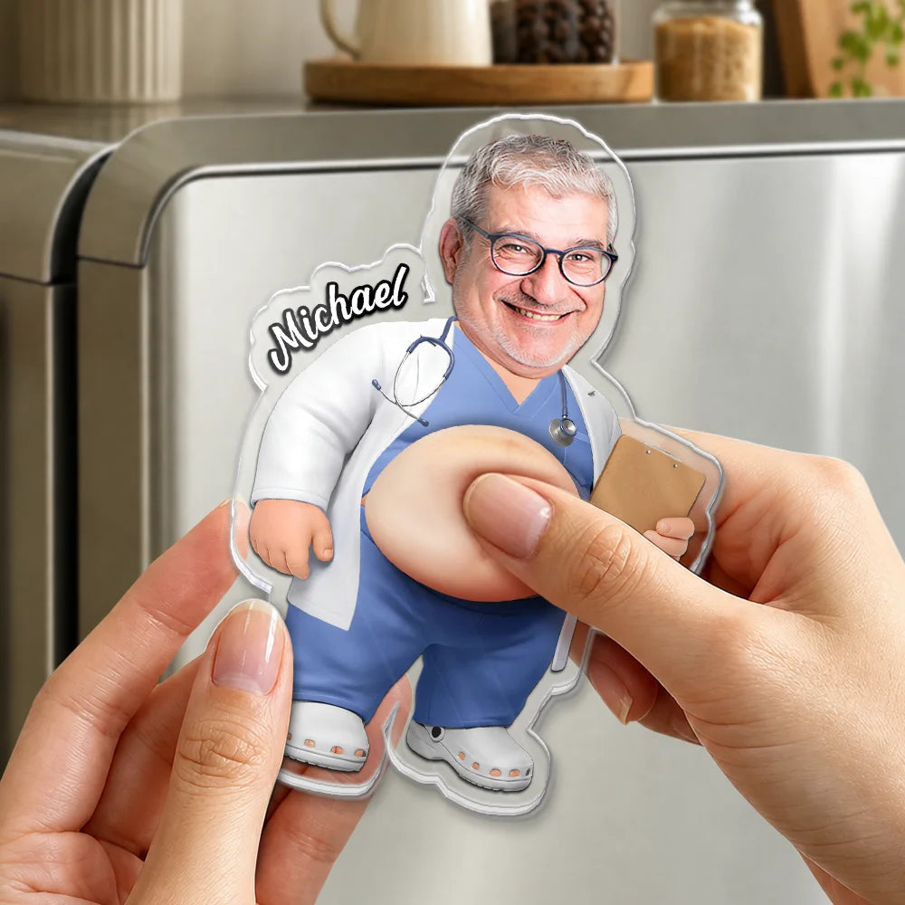 Custom Photo Funny Belly Healthcare Heroes - Personalized Squishy Acrylic Fridge Magnet