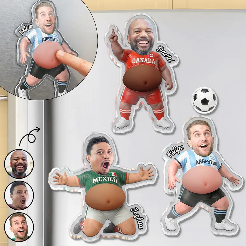 Custom Photo Funny Belly Score A Goal - Personalized Squishy Acrylic Fridge Magnet