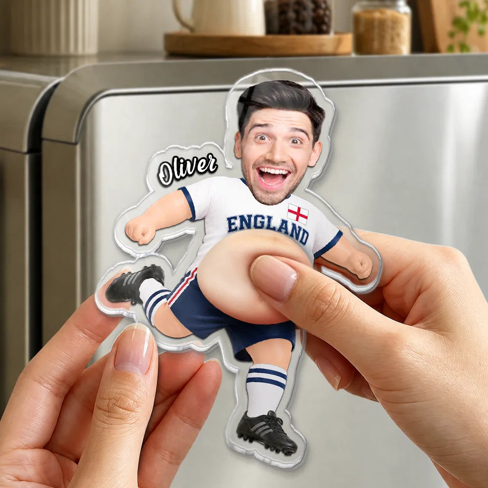 Custom Photo Funny Belly Score A Goal - Personalized Squishy Acrylic Fridge Magnet