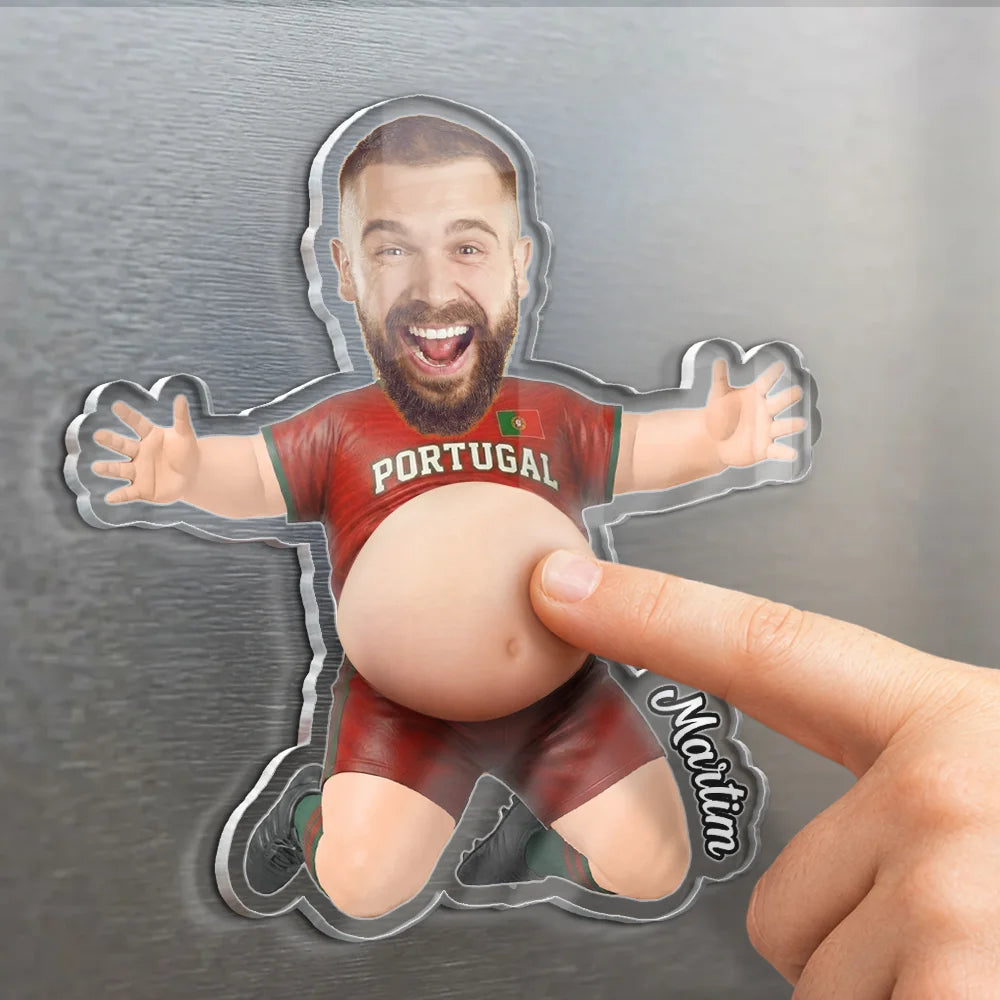 Custom Photo Funny Belly Score A Goal - Personalized Squishy Acrylic Fridge Magnet