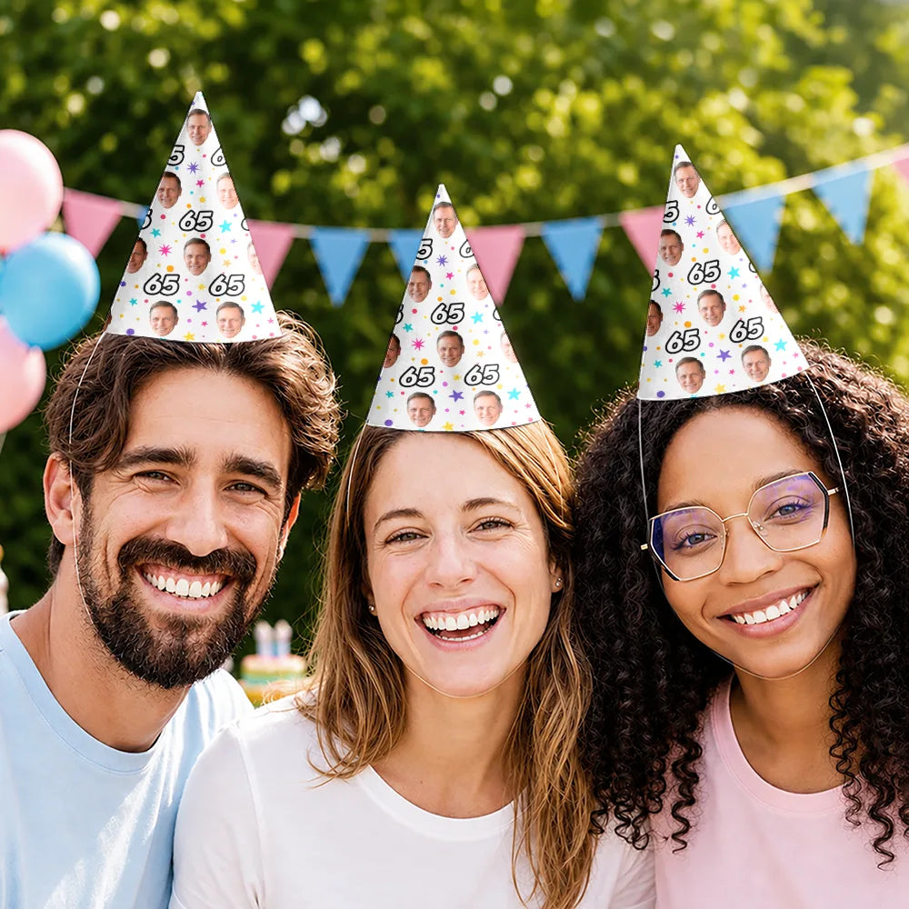 Custom Photo Funny Face Birthday Family, Friends - Personalized Party Hats