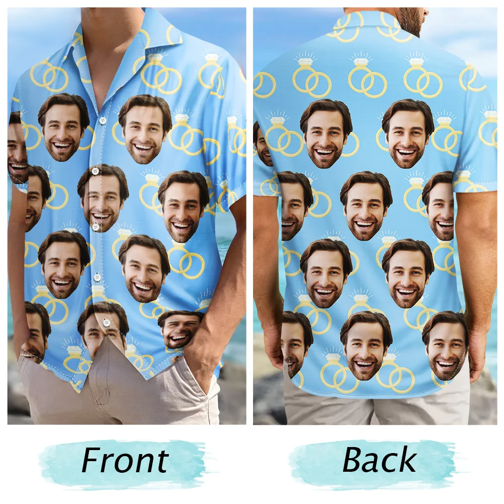 Custom Photo Funny Face Wedding Party - Personalized Hawaiian Shirt