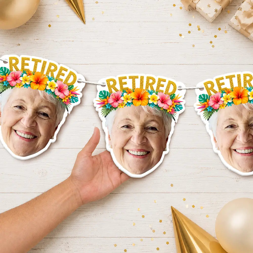 Custom Photo Happy Retirement Queen, King - Personalized Garland Banner