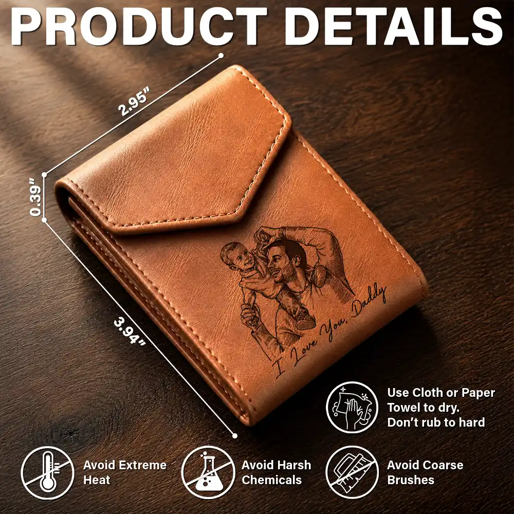 Custom Photo Ink Drawing Family Portrait Best Grandpa Dad Ever - Personalized Leather Slim Wallet