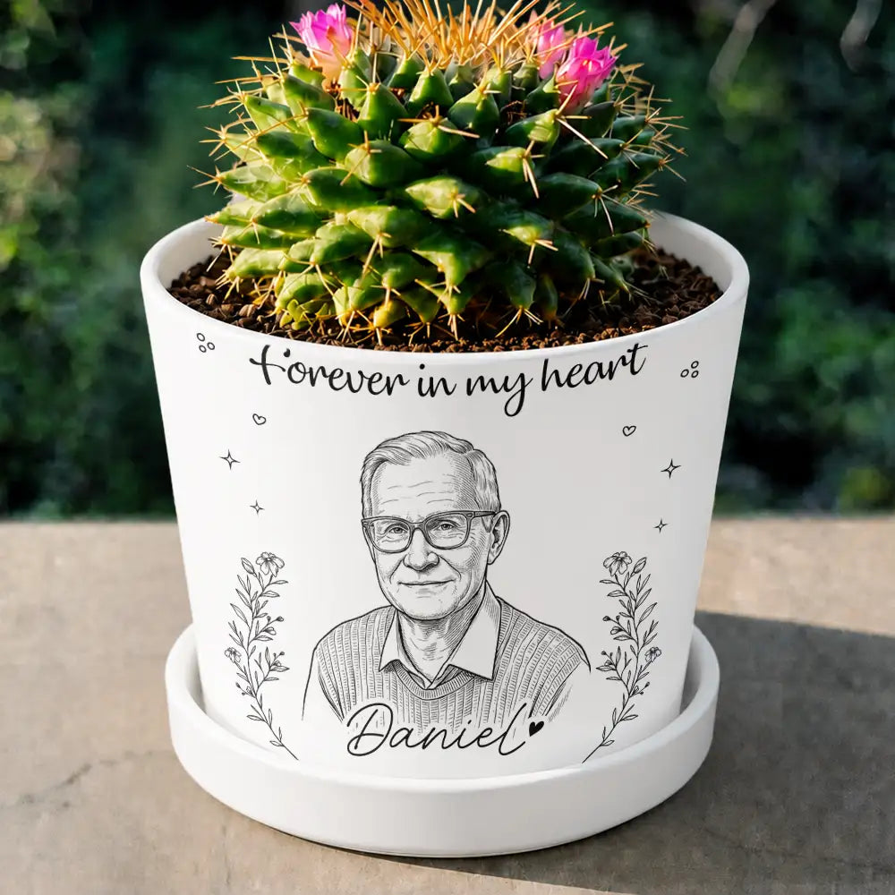 Custom Photo Ink Drawing Memorial I'm Always With You - Personalized Plant Pot
