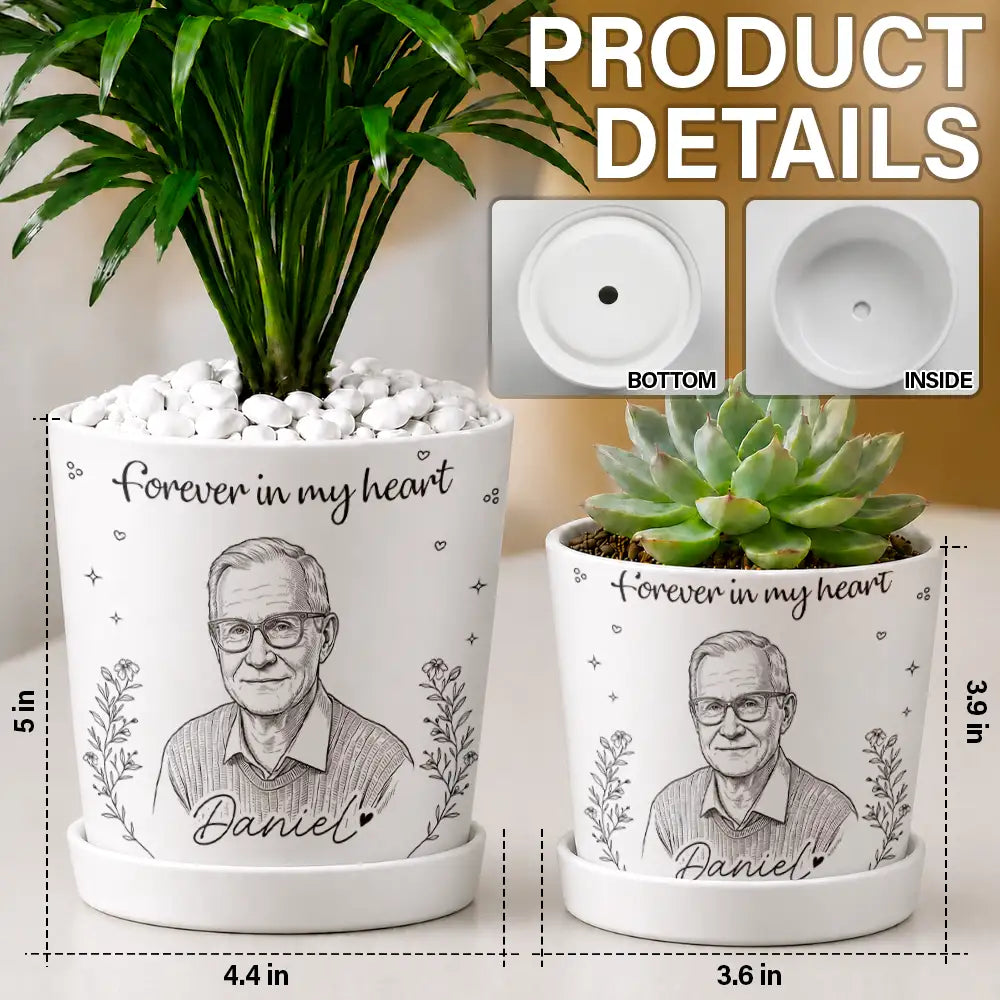 Custom Photo Ink Drawing Memorial I'm Always With You - Personalized Plant Pot