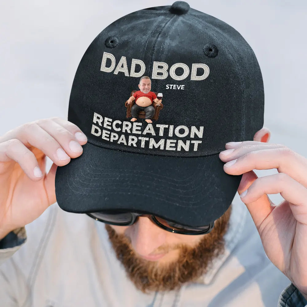 Custom Photo It's Not A Dad Bod Father Figure Faux Embroidery Effect - Personalized Vintage Washed Denim Cap