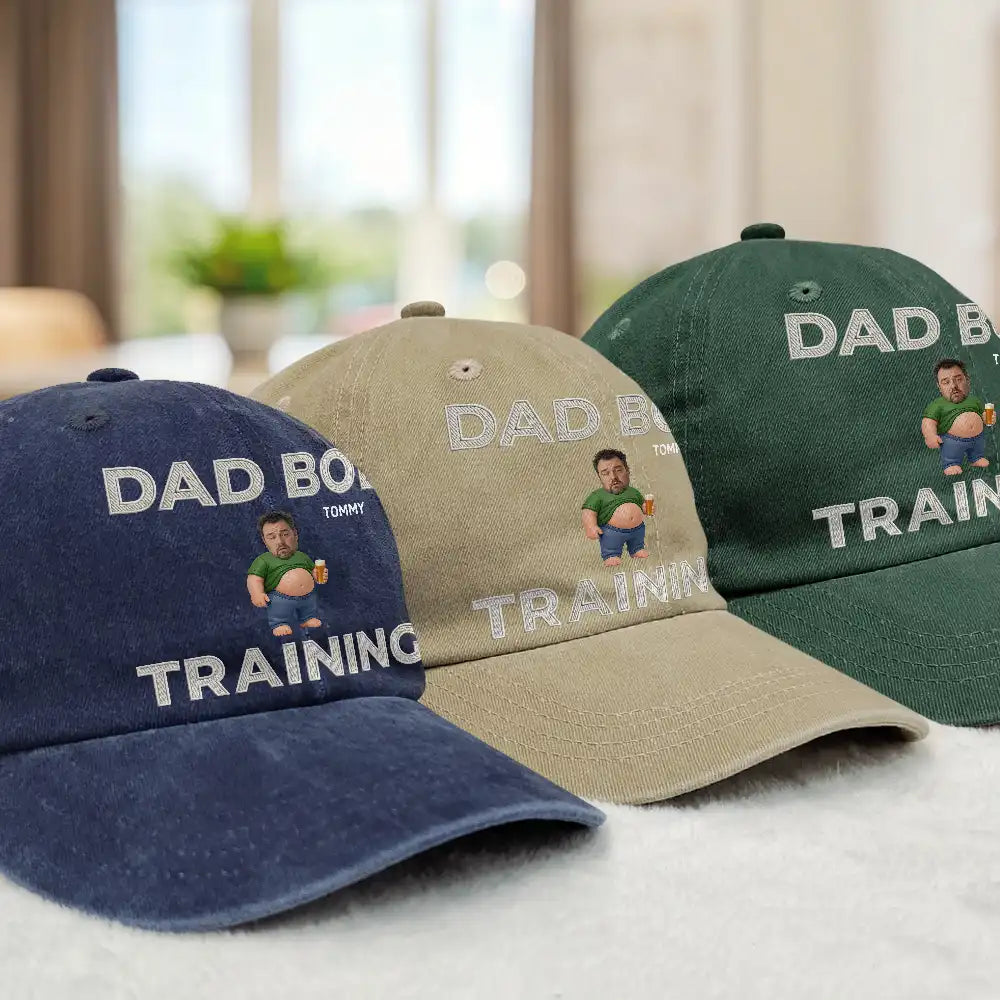 Custom Photo It's Not A Dad Bod Father Figure Faux Embroidery Effect - Personalized Vintage Washed Denim Cap