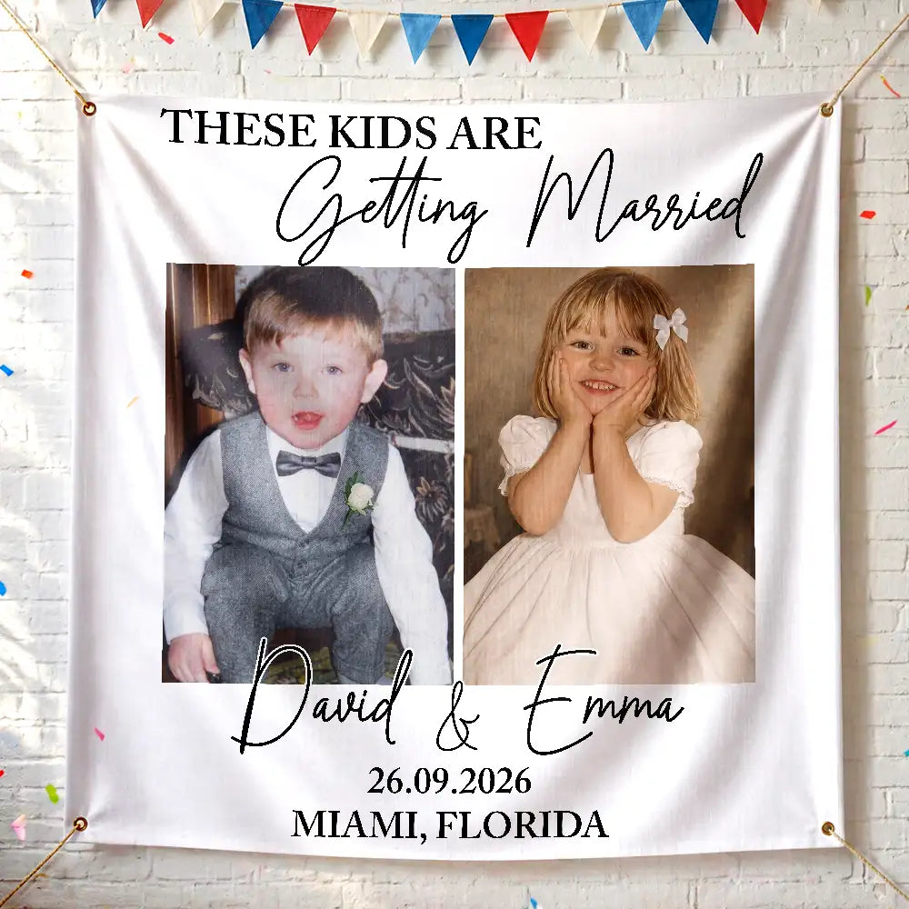 Custom Photo Look Who's Getting Married Couple - Personalized Backdrop
