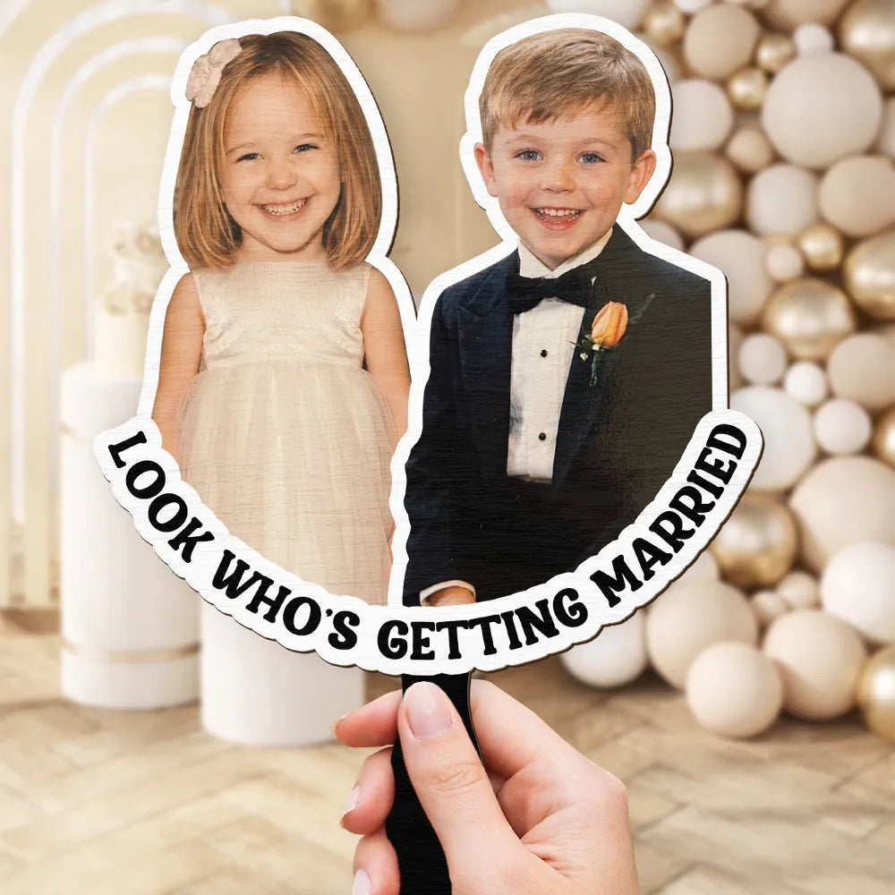 Custom Photo Look Who's Getting Married Couple - Personalized Handheld Fan