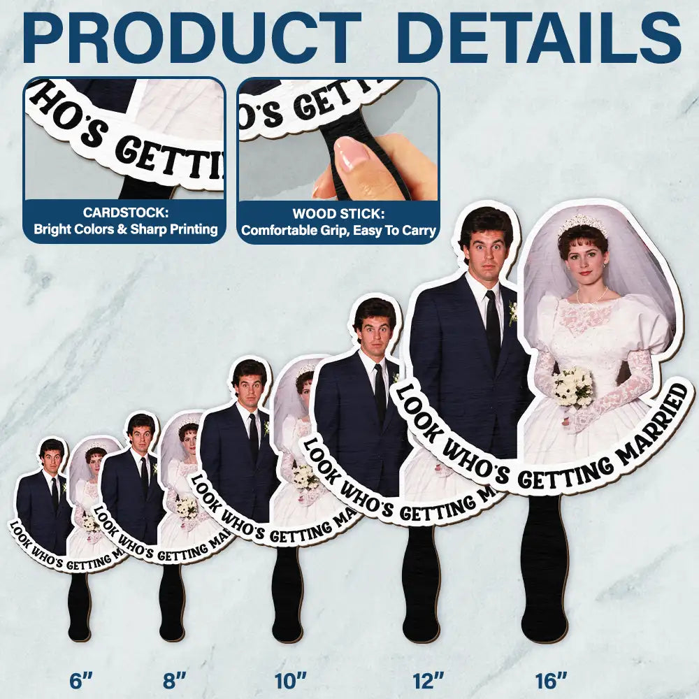 Custom Photo Look Who's Getting Married Couple - Personalized Handheld Fan