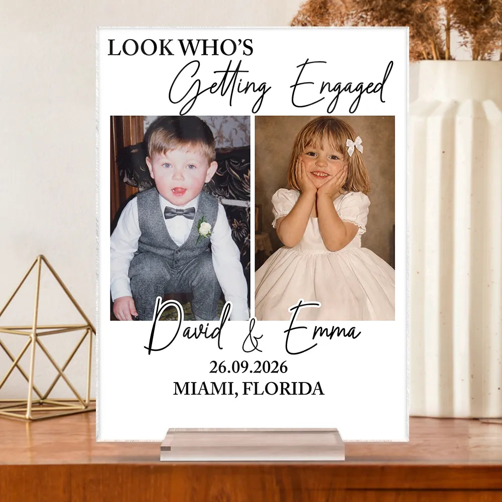 Custom Photo Look Who's Getting Married Couple - Personalized Vertical Rectangle Acrylic Plaque