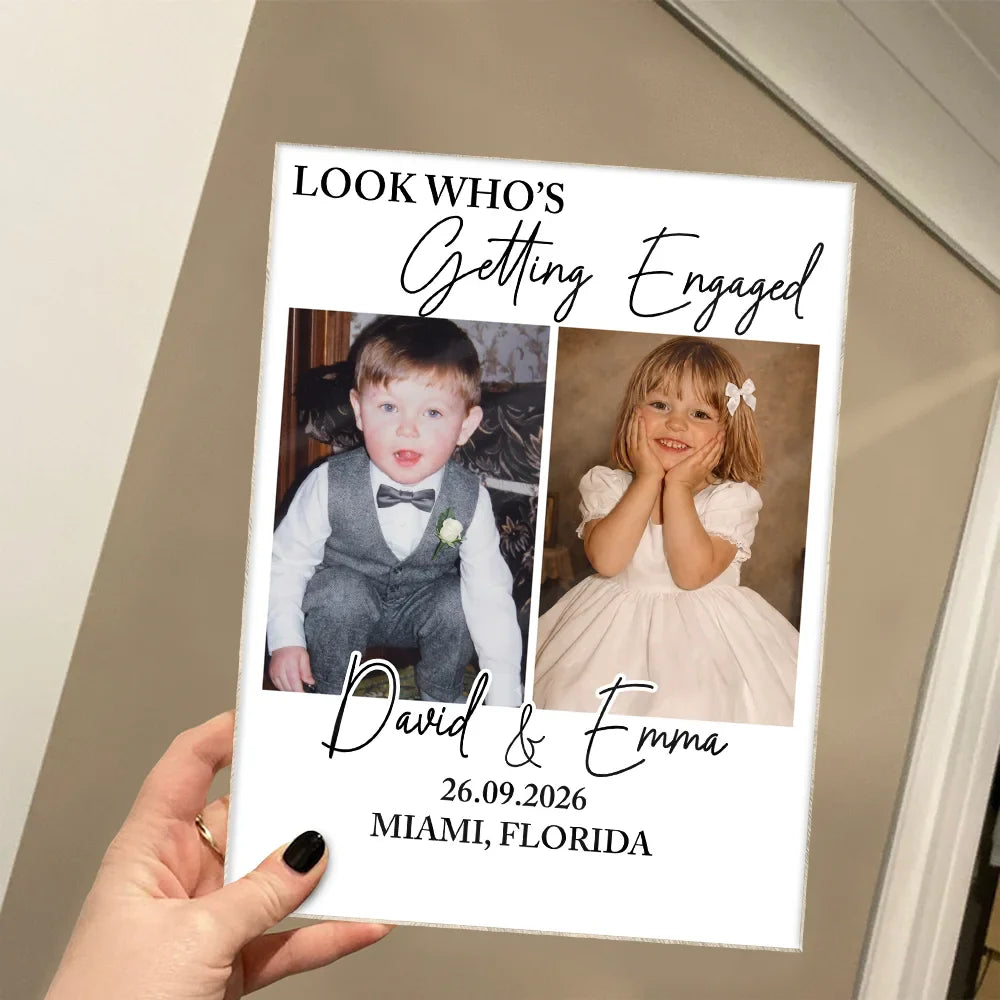 Custom Photo Look Who's Getting Married Couple - Personalized Vertical Rectangle Acrylic Plaque