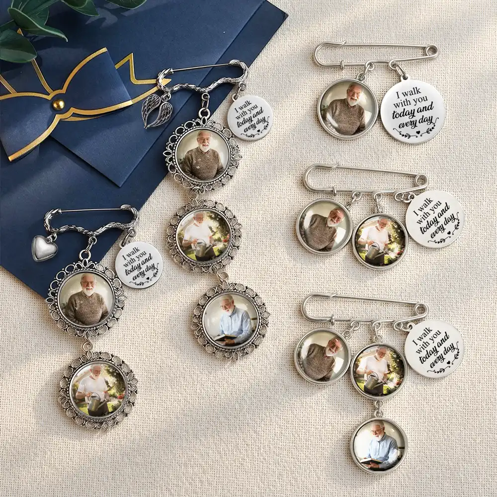 Custom Photo Memorial Family Walk With Me Today - Personalized Lapel Pin